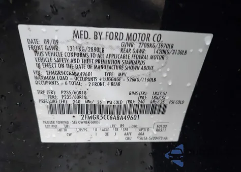 2010 Ford Flex Sel z USA, uszkodzony, nr VIN 2FMGK5CC6ABA49601